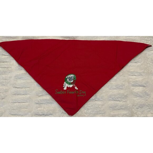 Old Navy Christmas Holiday Santa's Favorite Dog PUG Dog Red Bandana ONE SIZE - Picture 1 of 11